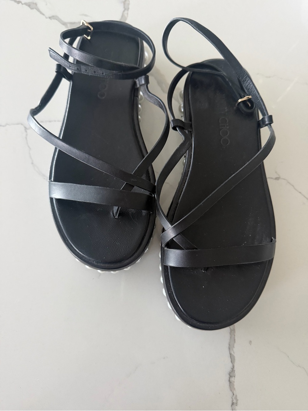 Jimmy Choo Black Pearl-Trim Platform Sandals - Picture 2 of 4